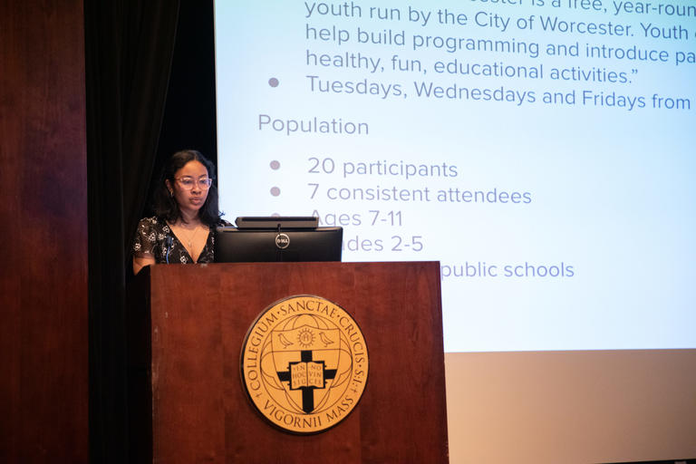 Maia Lee-Chin, the 2020-2021 Fenwick Scholar, presenting at Academic Conference.