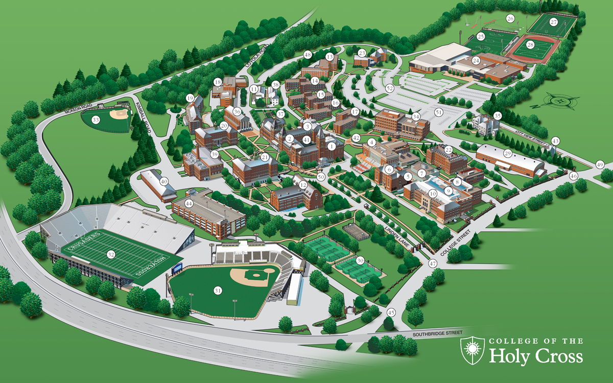 College Of The Holy Cross Campus Map Admissions Map (3D) | College of the Holy Cross