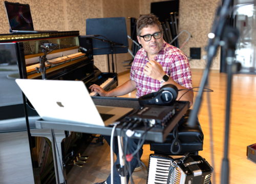 Worcester musician Daniel Gay plays the piano