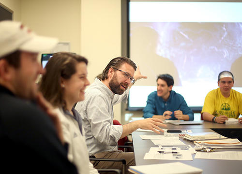 Daniel Klinghard teaches a Political Science class entitled, Politics &amp; Technology. Photographed May 2015.