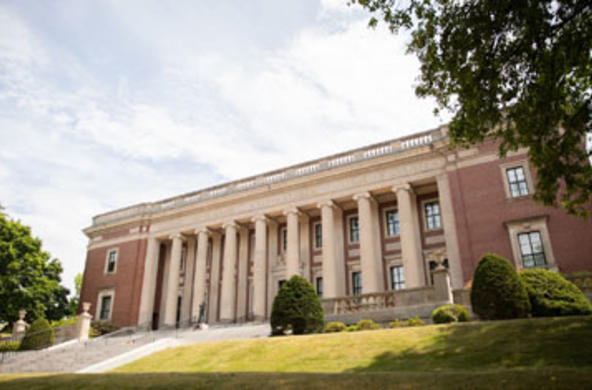 dinand library exterior on a summer day