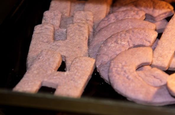 sugar cookies in the shape of H and C 