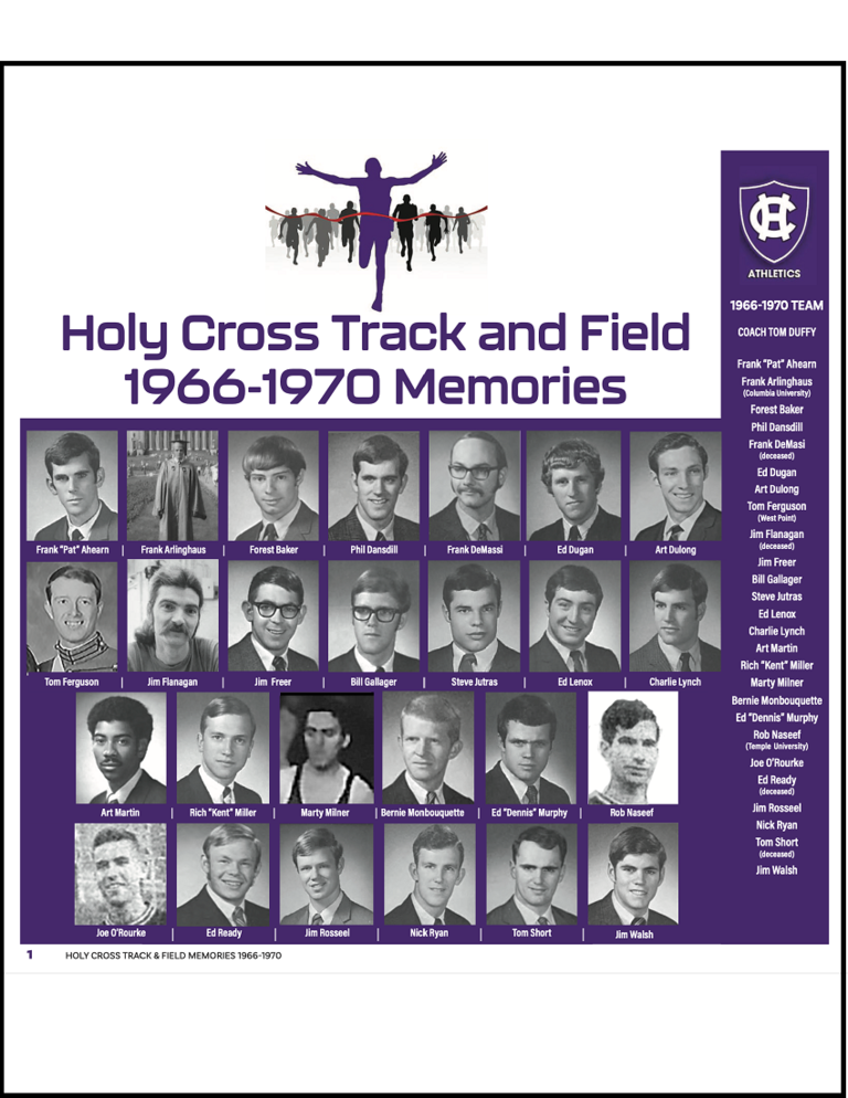 cover of magainze holy cross track and field memories 1966 - 1970 small square headshots of different students