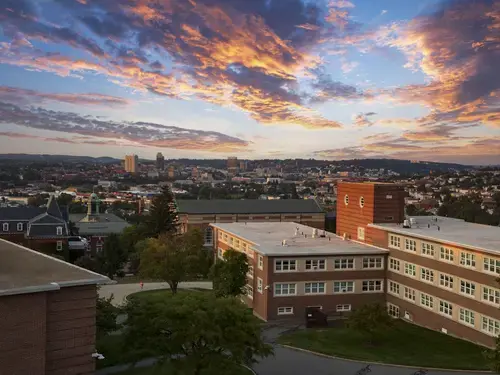 Worcester skyline at sunset