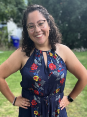 woman in a floral dress