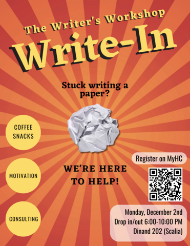 Front on an orange background reads: Stuck writing a paper? We're here to help!